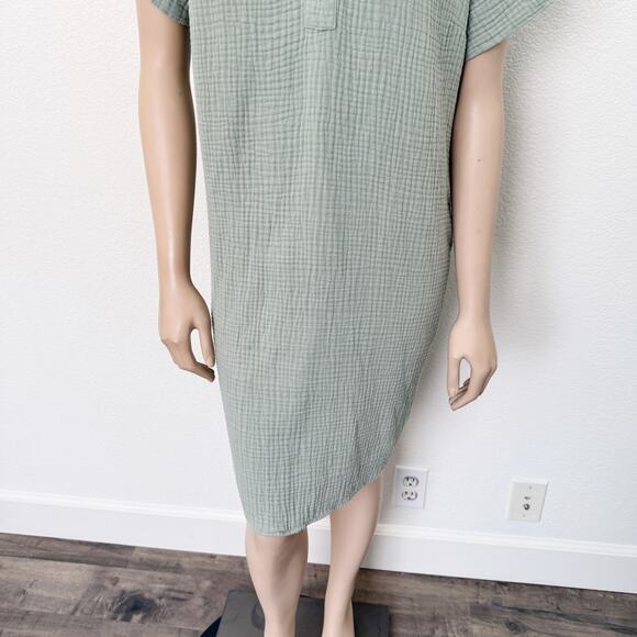[Three Dots] Sage Green Cotton Gauze Waffle Oversized Shift Dress Size Large L - Picture 8 of 12
